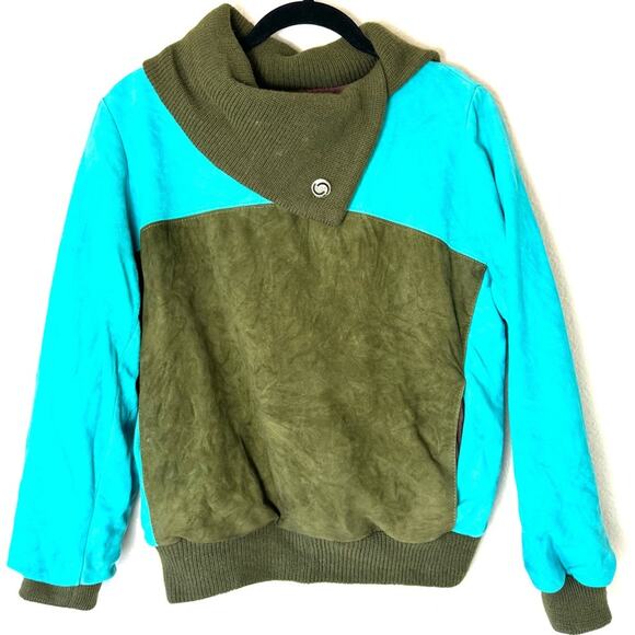 Vintage Green & Turquoise Suede Pullover Sweater Size  Large - Picture 1 of 6